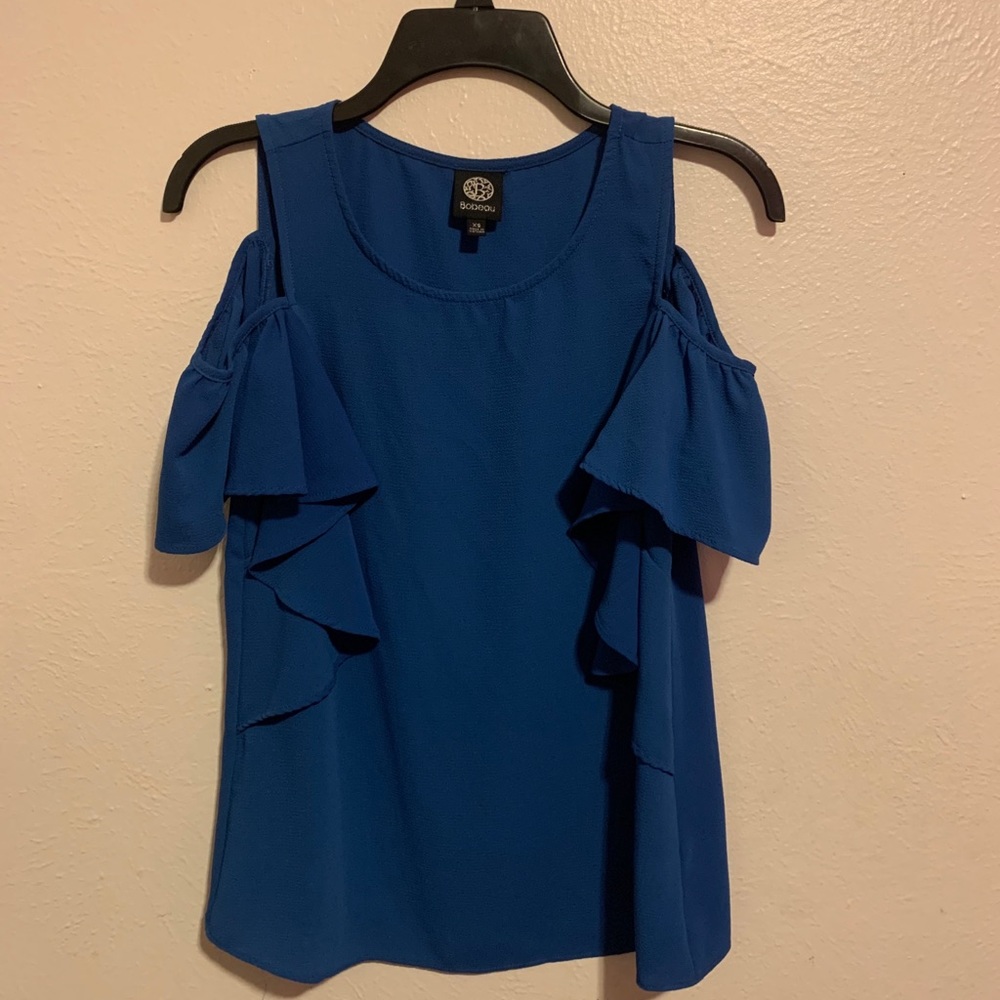 Blue cold shoulder top